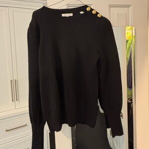 Veronica Beard Nelia Black Cashmere Sweater with gold accent buttons